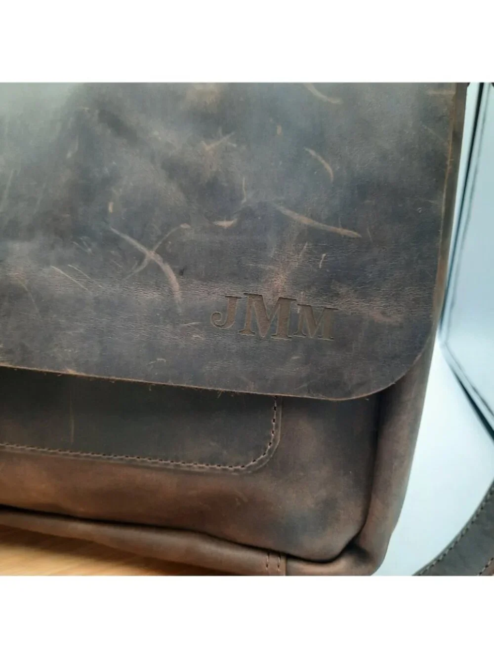 Handmade Leather Goods Brown Full Grain Messenger Bag Shoulder Strap USA 'JMM'